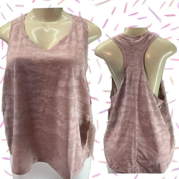Danskin XL Lilac Mesh Camo Print Scoop Neckline Racerback Step-Hem Crop Tank Top - Picture 1 of 6